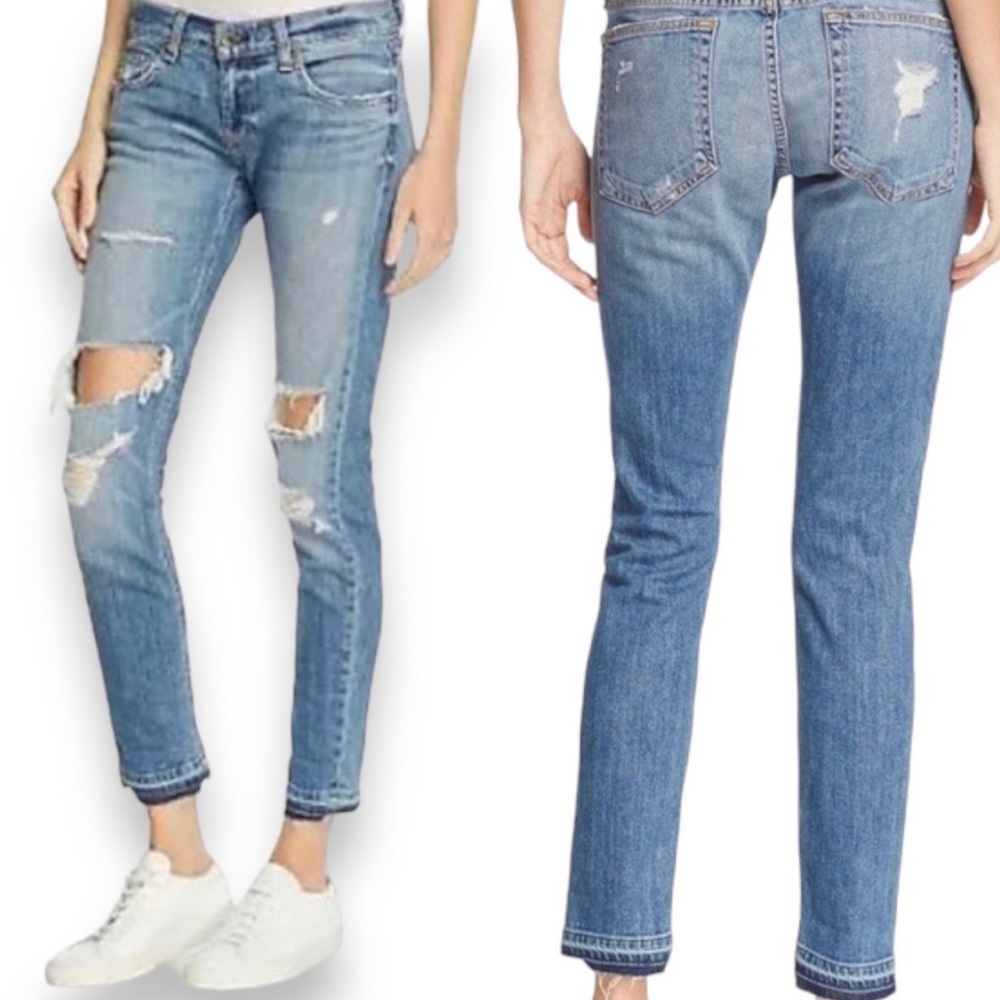 Rag & Bone Destructed Raw Hem Crop Jeans Sz 31